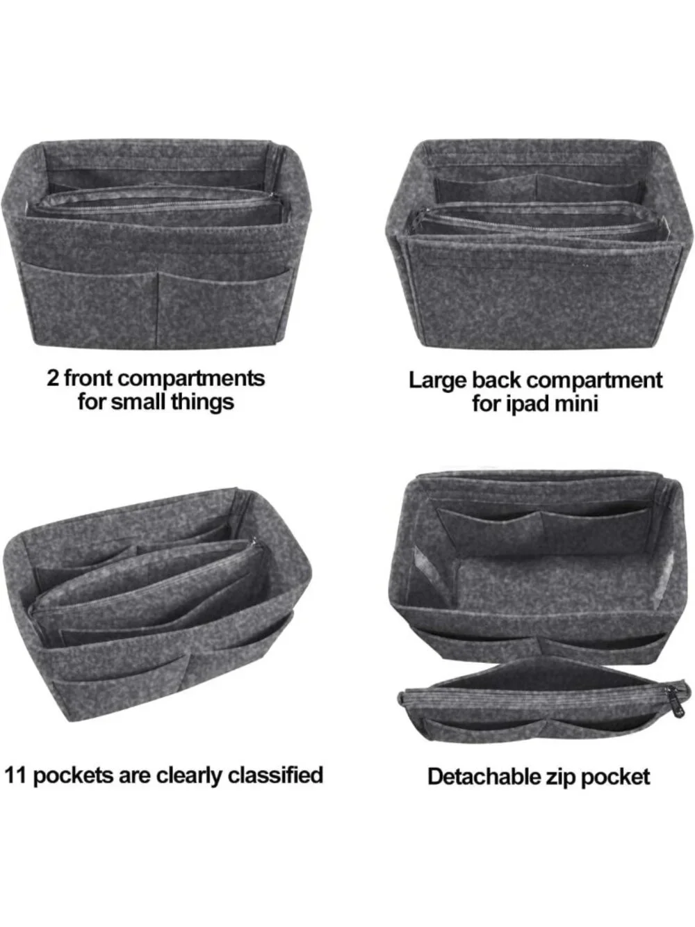 Purse Organizer Insert - Felt Tote Bag Divider with 5 Sizes for Handbag Storage